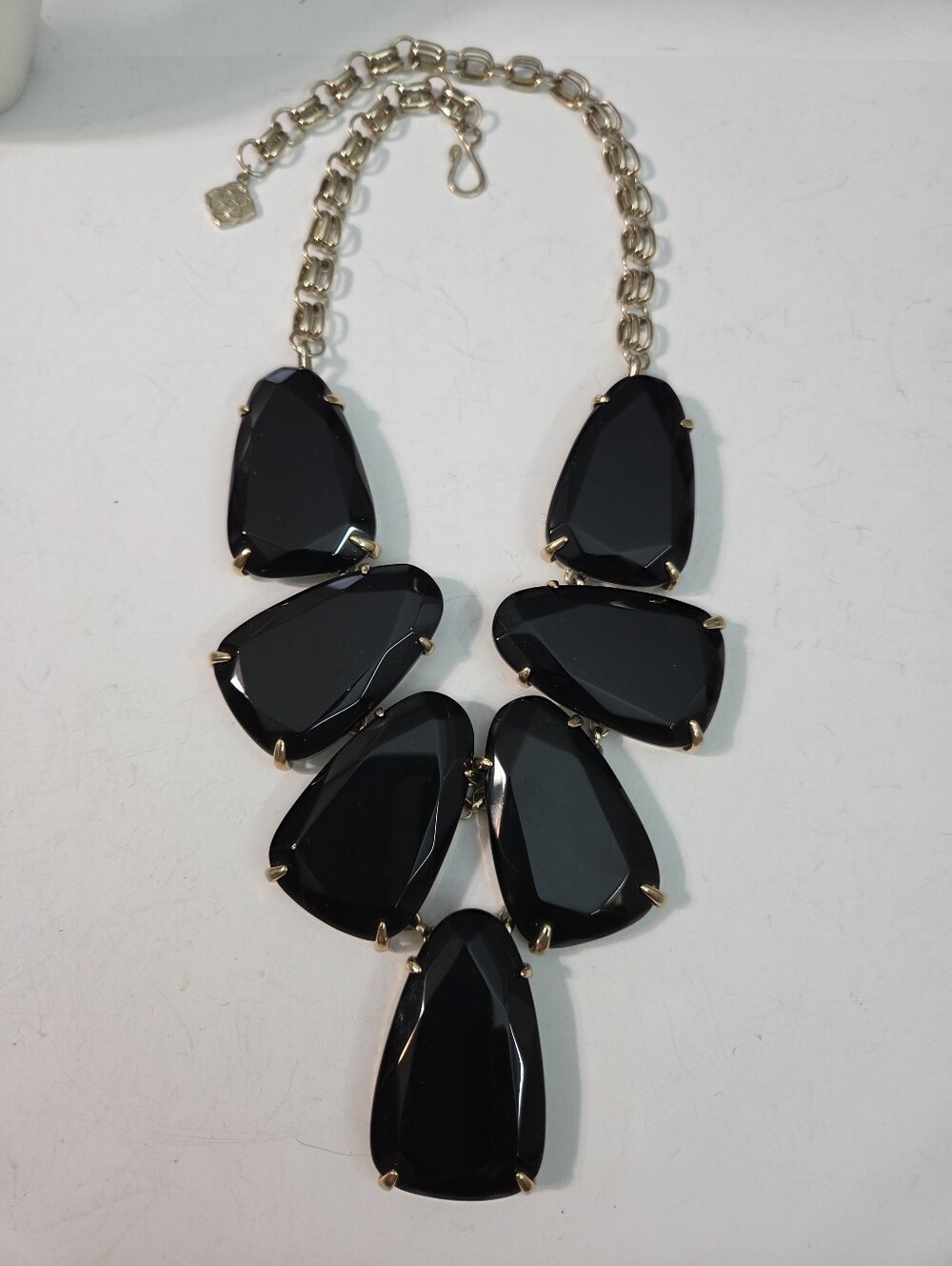 Kendra Scott harlow bib Black Gold tone Statement Necklace geometric large
